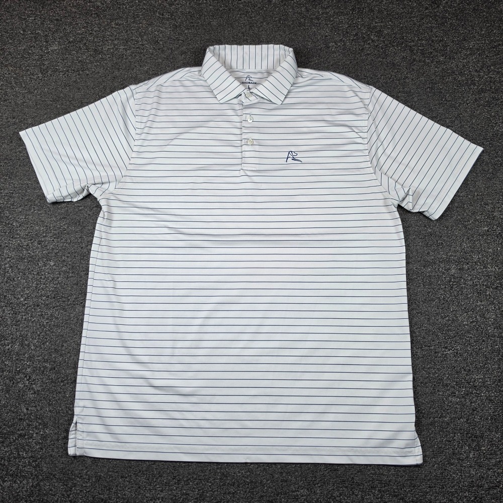 Rhoback Polo Shirt White Blue Striped Mens Large Performance Golf Short Sleeve